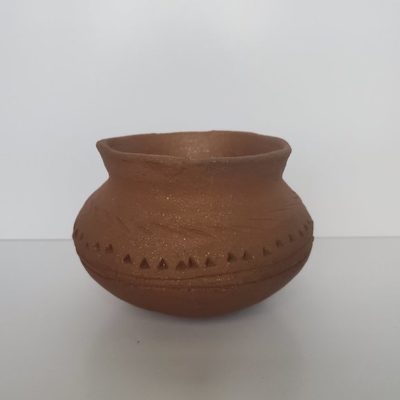 Vintage Terracotta Pottery Vessel Bowl Southwestern Geometric Navajo Design Boho - Picture 4 of 7